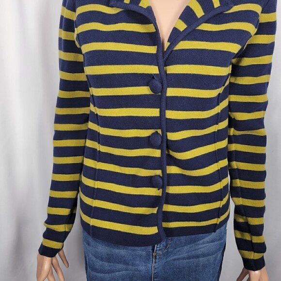 Audrey & Grace Women's Green and Navy Striped 100% Cotton Blazer Size M - Picture 4 of 10